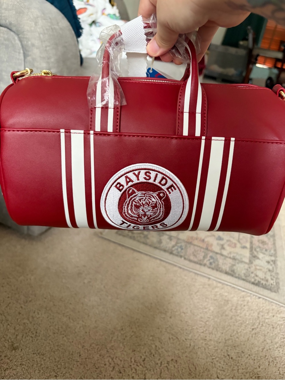 Loungefly Red and White Bayside Tigers Barrel Crossbody Purse Saved By the Bell